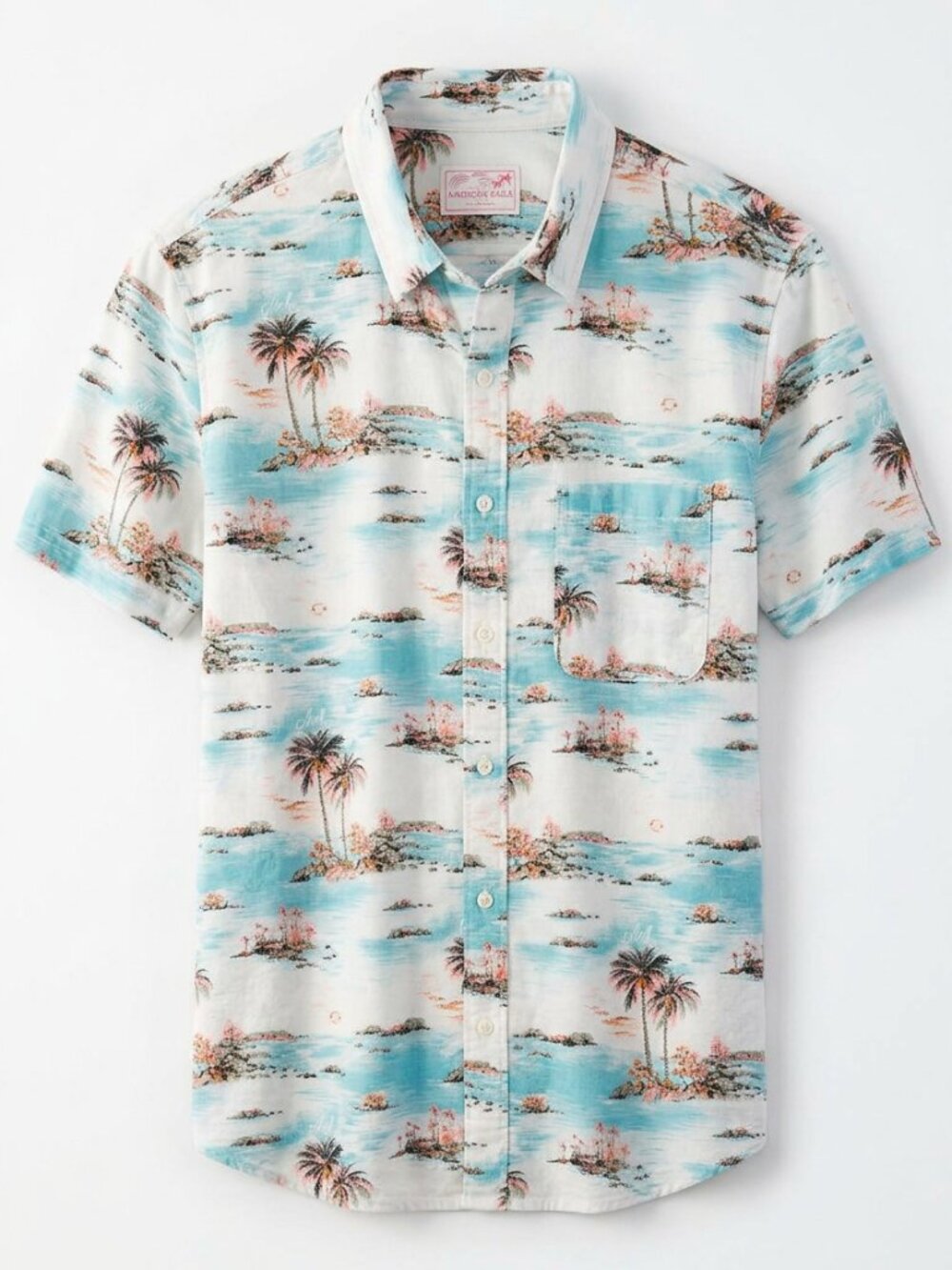 American Eagle Tropical Palm Tree Button Up Shirt XXL Cotton Linen Blend